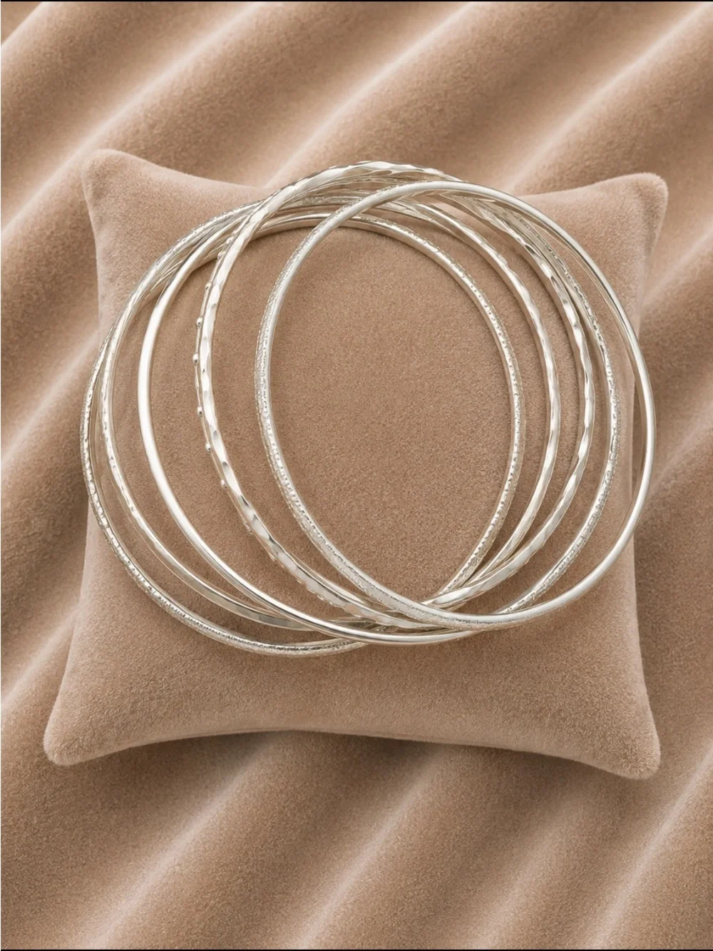 Silver Multi-Textured Bangle Bracelet Set